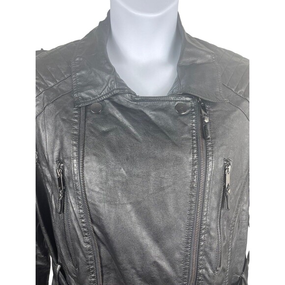 Joe Boxer Black Faux Leather Moto Biker Classic 3x Jacket Tie Waist - Picture 3 of 11